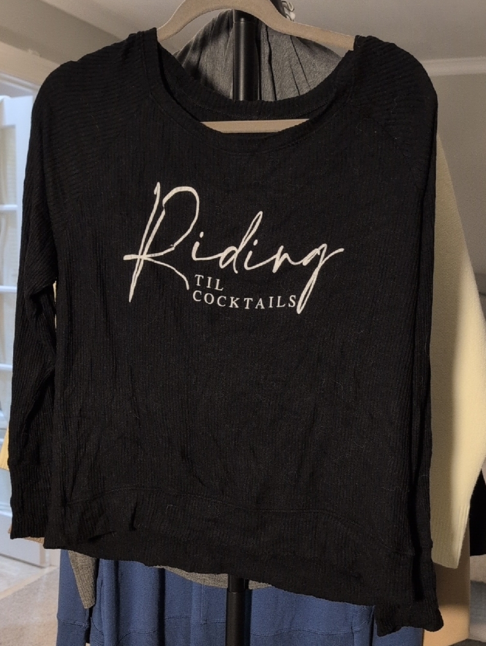 Black Long-Sleeve 'Riding Til Cocktails' Graphic Tee